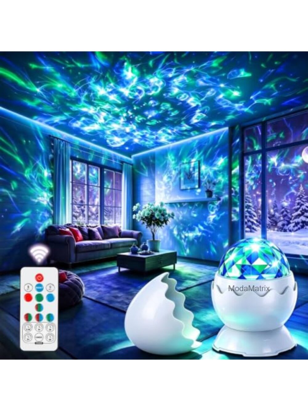 Ocean Wave Galaxy Projector Night Light Dimmable Timer Remote